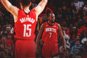 新老组合！火箭宣布赢球海报：封面人物是杜兰特和谢泼德_24直播网