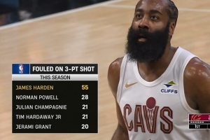 唯一档！哈登本赛季55次造三分犯规同盟最多 鲍威尔28序次二_24直播网