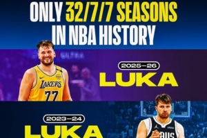 仅两名球员打出过赛季场均32+7+7：东契奇3次、乔丹1次_24直播网